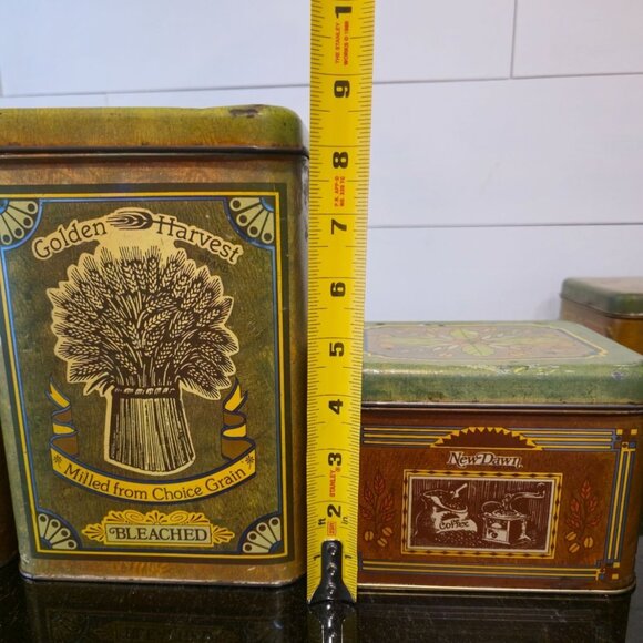 Retro Kitchen Tin Canister Set Coffee, Tea, Sugar & Flour Tins Vintage 1970s Sty - Picture 14 of 16